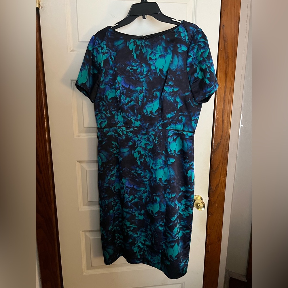 Tahari Satin Blue Floral Dress